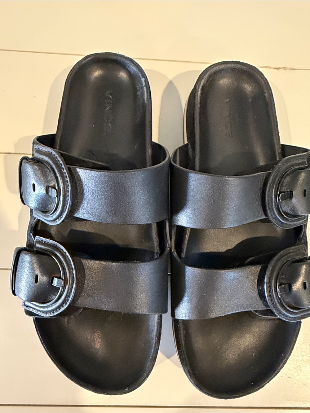 Vince Black Double-Buckle Slide Sandals